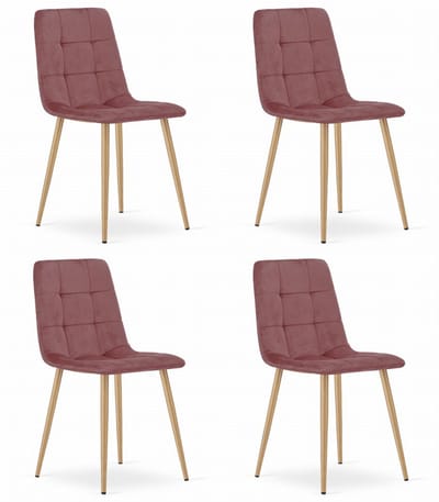 Set van 4 Eetkamerstoelen KARA Donkerroze – Velvet Bekleding, Ergonomisch Design, Houtlook Metalen Poten, Comfortabele Zitting, Max. 120 kg