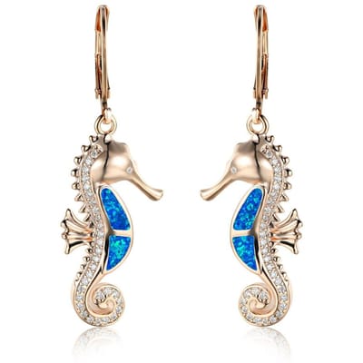 Ocean Wind Serie Blauw en Wit Australische Schat Micro Ingezette Witte Diamant Zeepaardje Veelzijdige Oorbellen beige