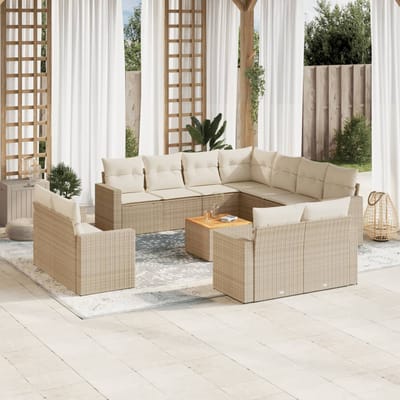 vidaXL - 12-delige - Loungeset - met - kussens - poly - rattan - beige