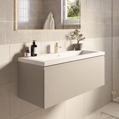 LOMAZOO Badkamermeubel Greige 100cm - Wastafel Wit - Wastafelmeubel Beige Grijs - Wastafelkast Zwevend [MODENA]