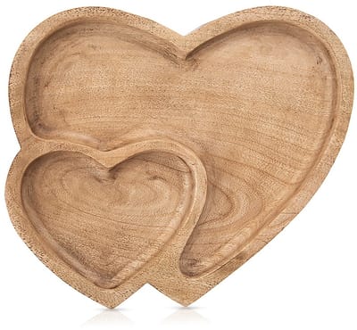 Serveerbord Houten Dubbele Hart MANGO 23x20 cm - Dienblad - Bord - Plateau