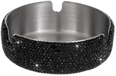 Asbak, met diamanten bezette roestvrijstalen kantoorasbak, minimalistische luxe creatieve asbak，Zwarte Diamant