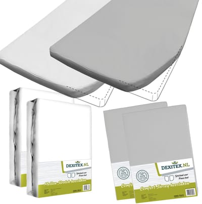 Dexitex Textielpakket Fransbed/ 2 x Molton/ 2 x LICHT GRIJS Hoeslakens /RECHTS geschikt voor Caravan en Camper