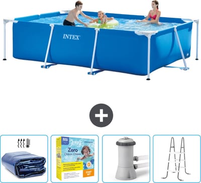 Intex Rechthoekig Frame Zwembad - 300 x 200 x 75 cm - Blauw - Inclusief Solarzeil - Onderhoudspakket - Zwembadfilterpomp - Ladder