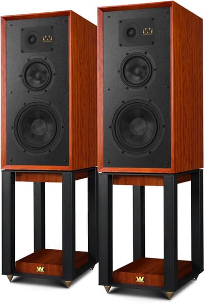 Wharfedale Super Linton Speakers & Super Linton Stands - Bundel - 3-weg, Kevlar Woofer, AMT Tweeter - Rijke Geluidskwaliteit - Iconisch Design – Mahogany/ Mahogany