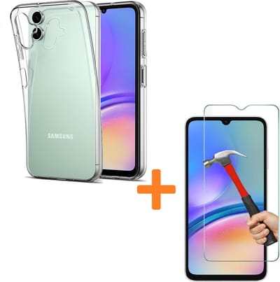 Silicone hoesje transparant met 2 Pack Tempered glas Screen Protector Geschikt voor: Samsung Galaxy A05