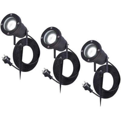 3x HOFTRONIC Sydney - GU10 Tuinspot voor buiten - 1.5 Meter kabel met eurostekker - 5 Watt 450 lumen - Aluminium Prikspot met grondspies - IP65 waterdicht - 6000K daglicht wit - Ook te gebruiken als wandspot - Gazon spotlight - Schijnwerper