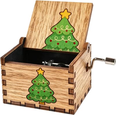 Kerst Muziekdoos - Houten Decoratie - Feestelijke Sfeer - Handgedraaid Mechanisme - 6.5 cm breed - Niet gespecificeerd