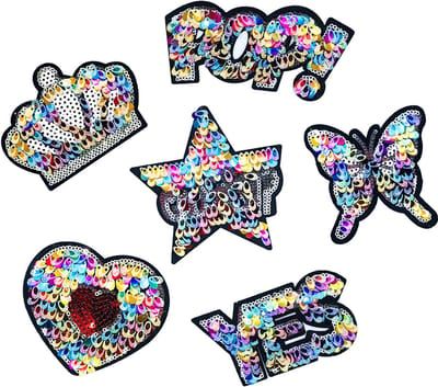 Rainbecom – 6 Patches delige set Met pailletten serie - Strijk Embleem - Stof & Strijk Applicatie - Kleding Patches - Versiering Voor Kleding