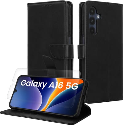 kwmobile telefoonhoesje geschikt voor Samsung Galaxy A16 5G hoesje - Smartphone case met pasjeshouder - RFID-blokkering en screenprotector - In zwart