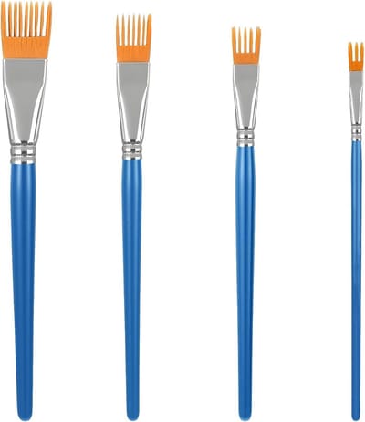 4-delige kamvormige kunstenaarskwastenset voor acrylverf, ideaal voor schilderen, tekenen en hobbyprojecten met berkenhouten handvat