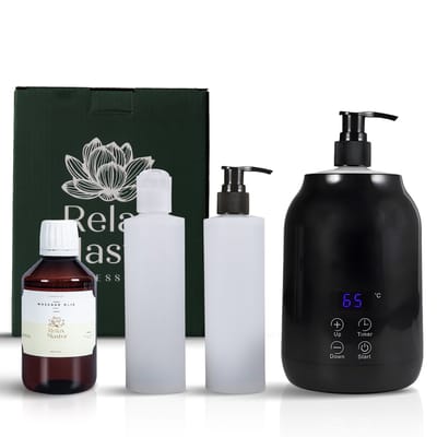 Relax Master® Massage Olie Verwarmer – met 250ml massageolie – Timer & Temperatuurregeling – 2 Dispensers