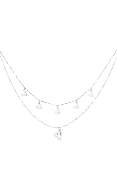 Double heart necklace - silver - layered necklace- kettinkje