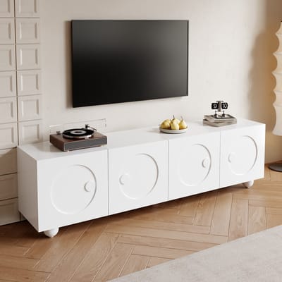PHOEBE CAT TV-kast - Vierdeurs - Lage kast - Bolvormige poten - 180.5 x 38 x 50 cm - Wit