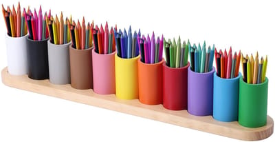 Dailygoods- Kleurpotloodhouder Houten - Montessori Organizer - 11 Compartimenten - Penhouder - Krijtopslag - Bureau Accessoires - Kleurrijk - Pennenhouder