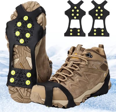 Famanu - Spikes voor schoenen winter, schoenspikes, antislip schoenspikes, schoenspikes, sneeuw en ijs, antislip, spikes schoenen schoenenklauwen met 10 tanden, voor graden, wandelen joggen in de w...