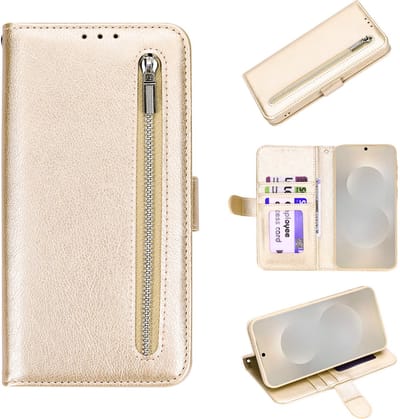 HB Hoesje Geschikt voor Samsung Galaxy J4 Plus - Goud - Luxe Kunstlederen Portemonnee Book Case met Rits