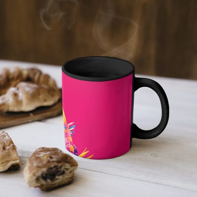 Magische Mok - Foto op Warmte Mokken - Koffiemok - Haan - Kleurrijk - Kimono - Roze - Magic Mok - Beker - 350 ML - Theemok