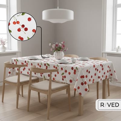 Raved tafelzeil 140 cm × 350 cm – kersenprint rood – PVC – afwasbaar