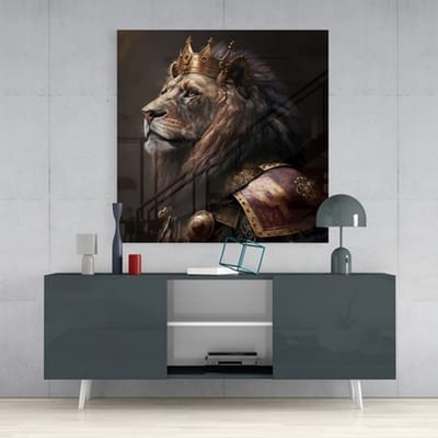 Glasschilderij Dieren - Leeuwenkoning - Leeuw - 80x80 cm - 4 mm