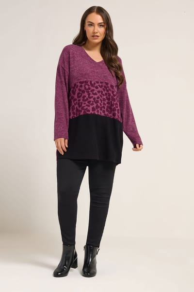 Yours Roze Dierenprint Colourblock Top Size 42