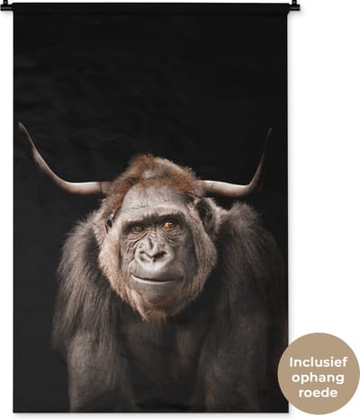 Wandkleed - Wanddoek - Gorilla - Zwart - Dier - 90x135 cm - Wandtapijt
