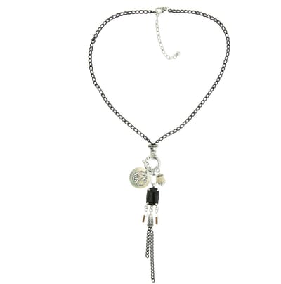 Behave - Ketting met lange hanger - Zwart zilverkleur - Urban stijl - 64 cm