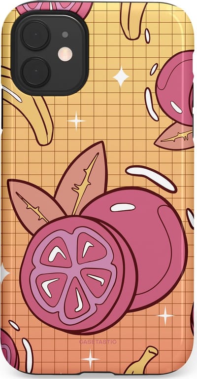 Casetastic Hoesje Geschikt voor Apple iPhone 11 - Stijlvolle Beschermende Duo-layer Case - Fruitige bananen ruitjes