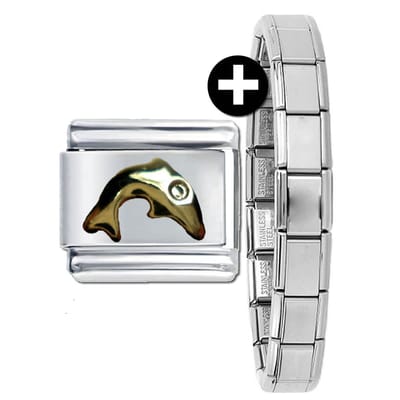Schakel Bedel - Dolfijn - plus armband - 9mm - Schakel voor Italiaanse Bedelarmband