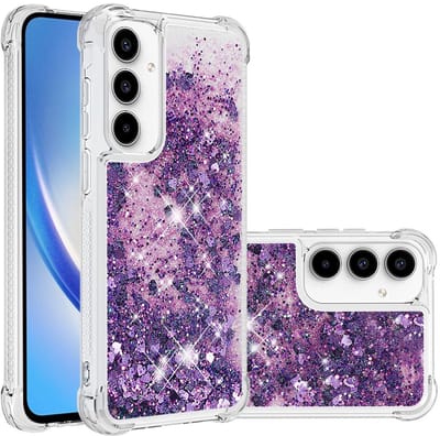 Coverup Hoesje - Geschikt voor Samsung Galaxy A57 Hoesje - Coverup Liquid Glitter Back Cover - Donkerpaars