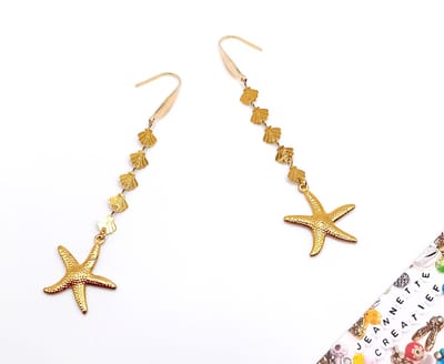 Jeannette-Creatief® - Beach - Lange Oorbellen Zeester Schelp RVS Goud - Oorbellen - Oorhangers - Seastar - Starfish - Schelpen - Shell - Jacobsschelp - Oorbellen Goud - Oorbellen RVS