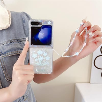 Étui à rabat avec dragonne et motif tulipe pour Samsung Galaxy Z Flip 6/5/4/3/Z5/Z6/5G for Samsung Z Flip 6