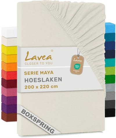 Lavea® Hoeslaken 200x220 cm – 100% Katoen, Zacht en Ademend – Geschikt voor Matrassen tot 35 cm – Jersey met Elastiek Rondom – Crème