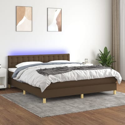 vidaXL - Boxspring - met - matras - en - LED - stof - donkerbruin - 160x200 - cm