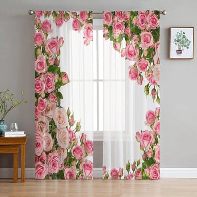 Rose Flower Purple Iris Gordijnen Woonkamer Pure Tulle Valletjes Keuken Voile Gordijn Slaapkamer Drape 135W x 114H(cm)