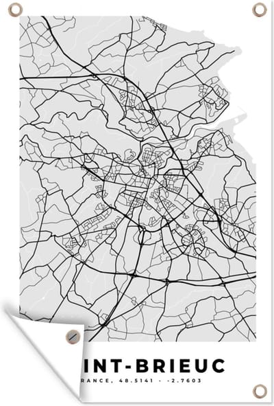 Muurdecoratie Plattegrond - Kaart - Stadskaart - Frankrijk - Saint-Brieuc - 120x180 cm - Tuinposter - Tuindoek