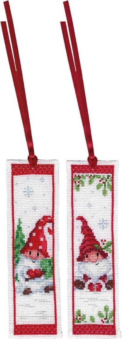 Vervaco - Bladwijzer kit - Kerst - Kerstkabouters set van 2 - PN-0189703 - Borduren - Borduurpakket - Borduurpakket volwassenen - Borduurpakket kind
