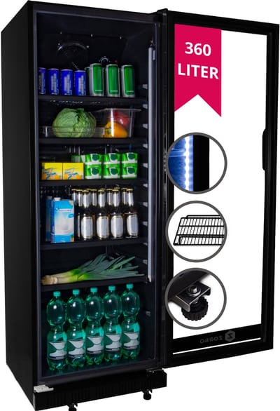 ZORRO flessenkoelkast, drankenkoelkast ZKB 360 | zwart | met glazen deur | 360 liter | professionele