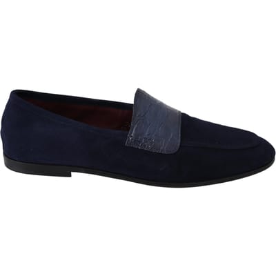 Dolce & Gabbana Blauwe Suède Caiman Loafers Slippers Schoenen