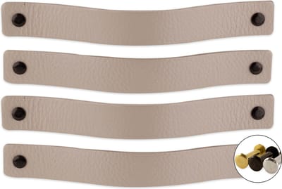 Leren handgrepen - Licht Grijs - 4 stuks - 20 x 2,5 cm - Handgrepen leer - Leren meubelgreep - Leren handvaten kast - Leren lus - Handgreep kast leer - Leren greepjes - Handvat leer - Leren deurgreep - Leren handgreep licht grijs