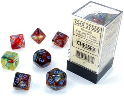 Chessex Nebula Primary/blue Luminary Polydice Dobbelsteen Set (7 stuks)