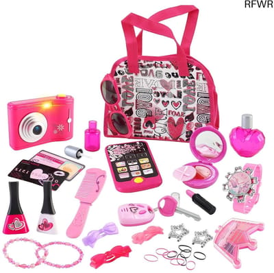 RFWR® Handtas en schoonheidsspeelset met speelmake-up, accessoires, speelgoedcamera en speelgoedtelefoon voor kinderen