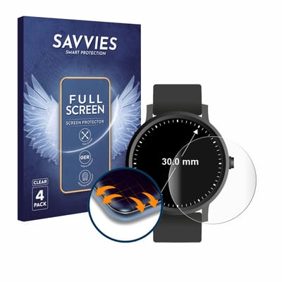 Savvies - Screenprotector voor Horloges (Rond, ø: 30 mm) - Folie Beschermfolie transparant volledig dekking 4 Stuks