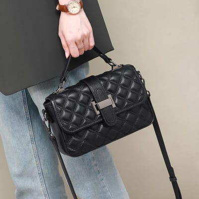 Nieuwe Herfst en Winter Echt Leer Crossbody Dames Tas Éénschouder Handtas Diamant Vierkante Tas black