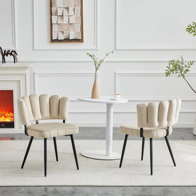 MIVRAY Eetkamerstoel 80 Cm - Set Van 2 Met Bloemrug - Voor Eetkamer En Woonkamer - Fluweel En Metaal - Beige Zwart