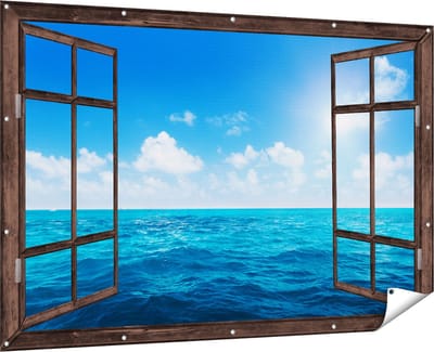 Gards Tuinposter Doorkijk Water Midden op Zee met Zonneschijn - 180x120 cm - Tuindoek - Tuindecoratie - Wanddecoratie buiten - Tuinschilderij