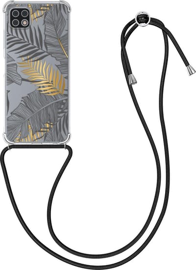 kwmobile telefoonhoesje geschikt voor Samsung Galaxy A22 5G - Hoesje met telefoonkoord - Back cover voor smartphone - Case in goud / grijs / transparant