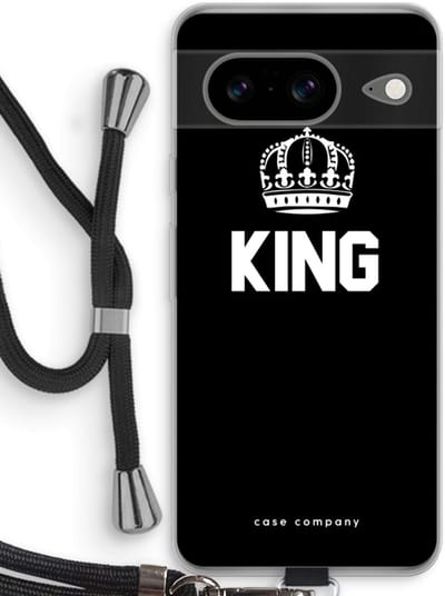 Case Company® - Hoesje met koord geschikt voor Google Pixel 8 hoesje met Koord - King zwart - Telefoonhoesje met Zwart Koord - Bescherming aan alle Kanten en Over de Schermrand