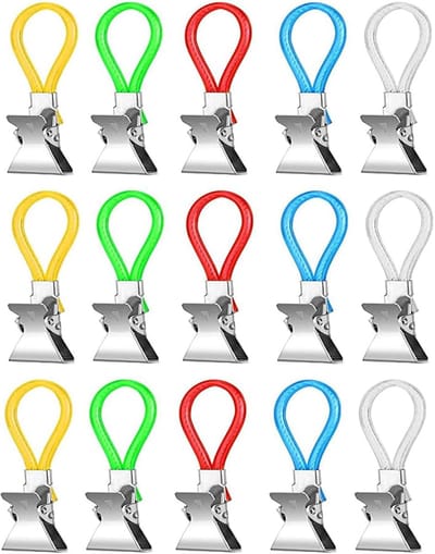 15-delige handdoekclip, set van 15 stuks, keukenhanddoekhaken, handdoekhaken, ijzeren clip, voor badkamer en keuken, 5 kleuren