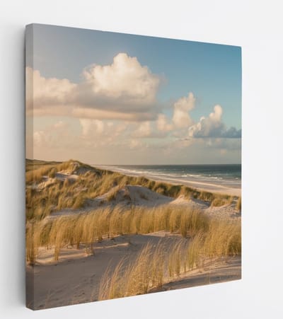 Saammp - Canvas Schilderij - Strand - Helmgras - Zee - 20x20 - Foto op canvas - Wanddecoratie - muurdecoratie Woonkamer - Slaapkamer decoratie - Canvas Print